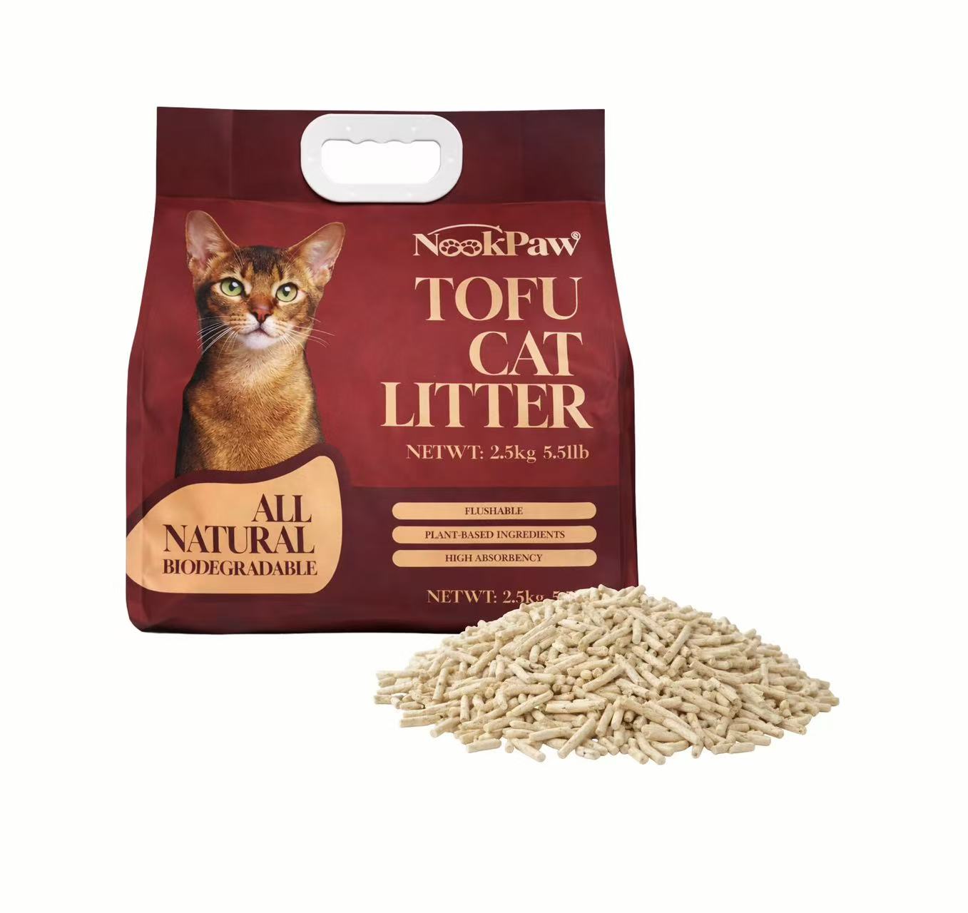 NookPaw Tofu Cat Litter 2.5 kg bag with natural tofu litter pellets